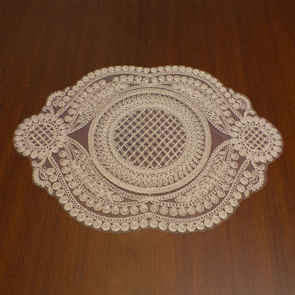 Beige Lattice Medallion Crochet Lace Oval Table Mat (Set of 2)