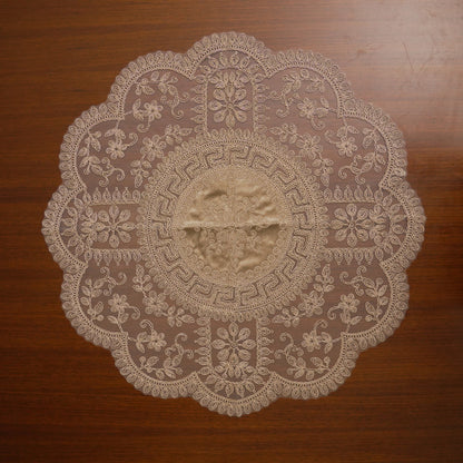 Gold Satin Centre Greek Key Lace XL Round Table Mat (Single)