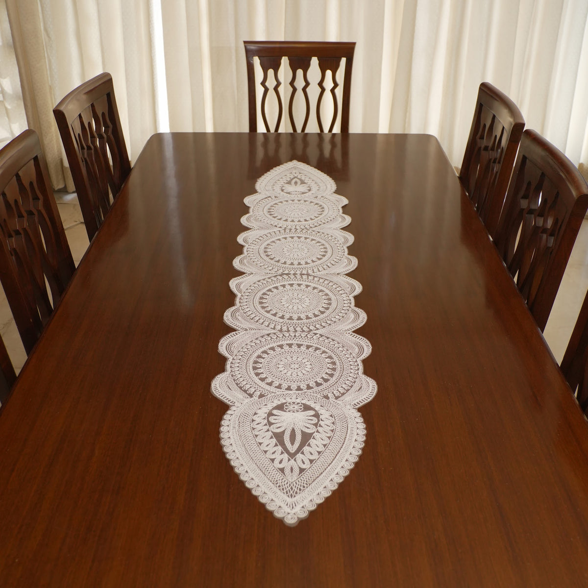 Ivory Mandala Medallion Crochet Lace Table Runner (Long)