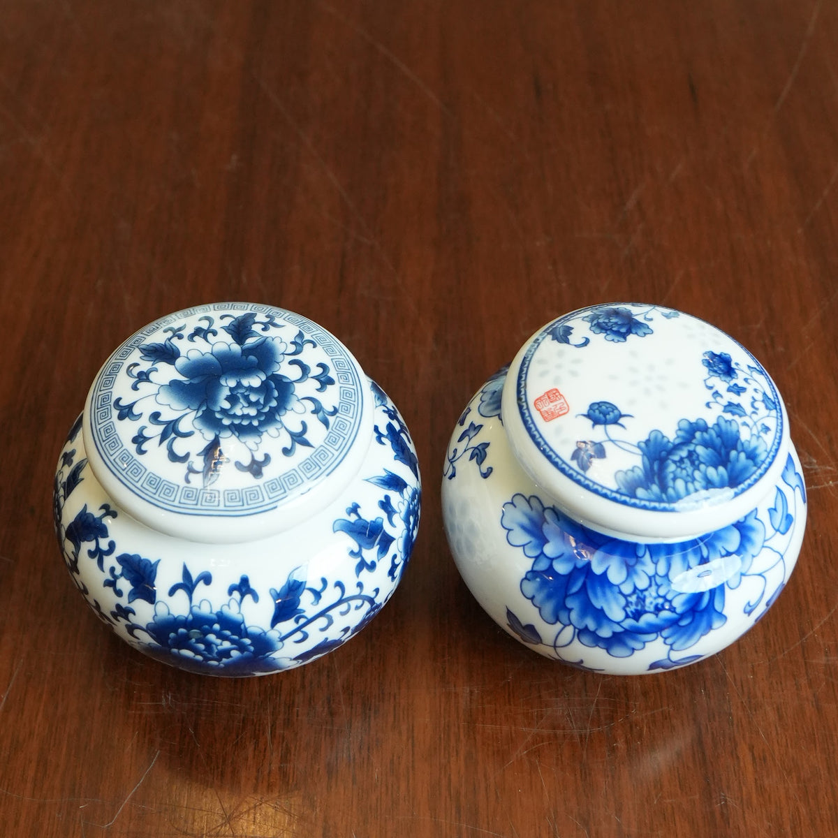 Blue Peony Ceramic Round Lidded Jar (Set of 2)