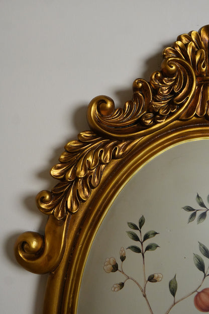 Cream Pomegranate & Bird Oval Wall Plaque with Gold Baroque Frame