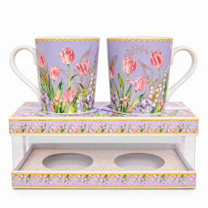 Lilac Tulip Ceramic Mug Set of 2 with Clear Gift Box