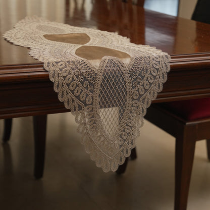 Taupe Satin Heart Lattice Lace Table Runner (Small)