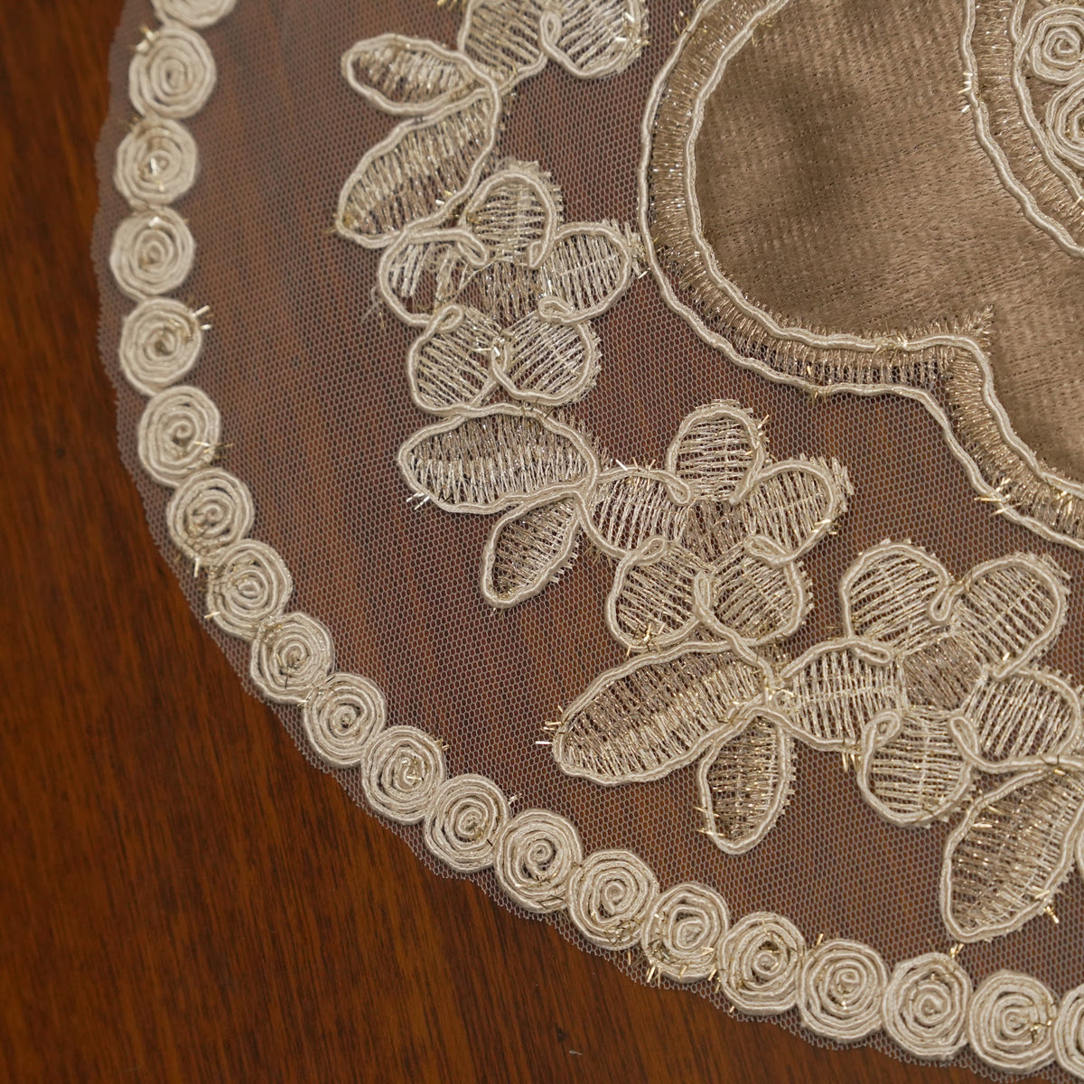 Taupe Satin Centre Floral Lace Oval Table Mat (Set of 2)