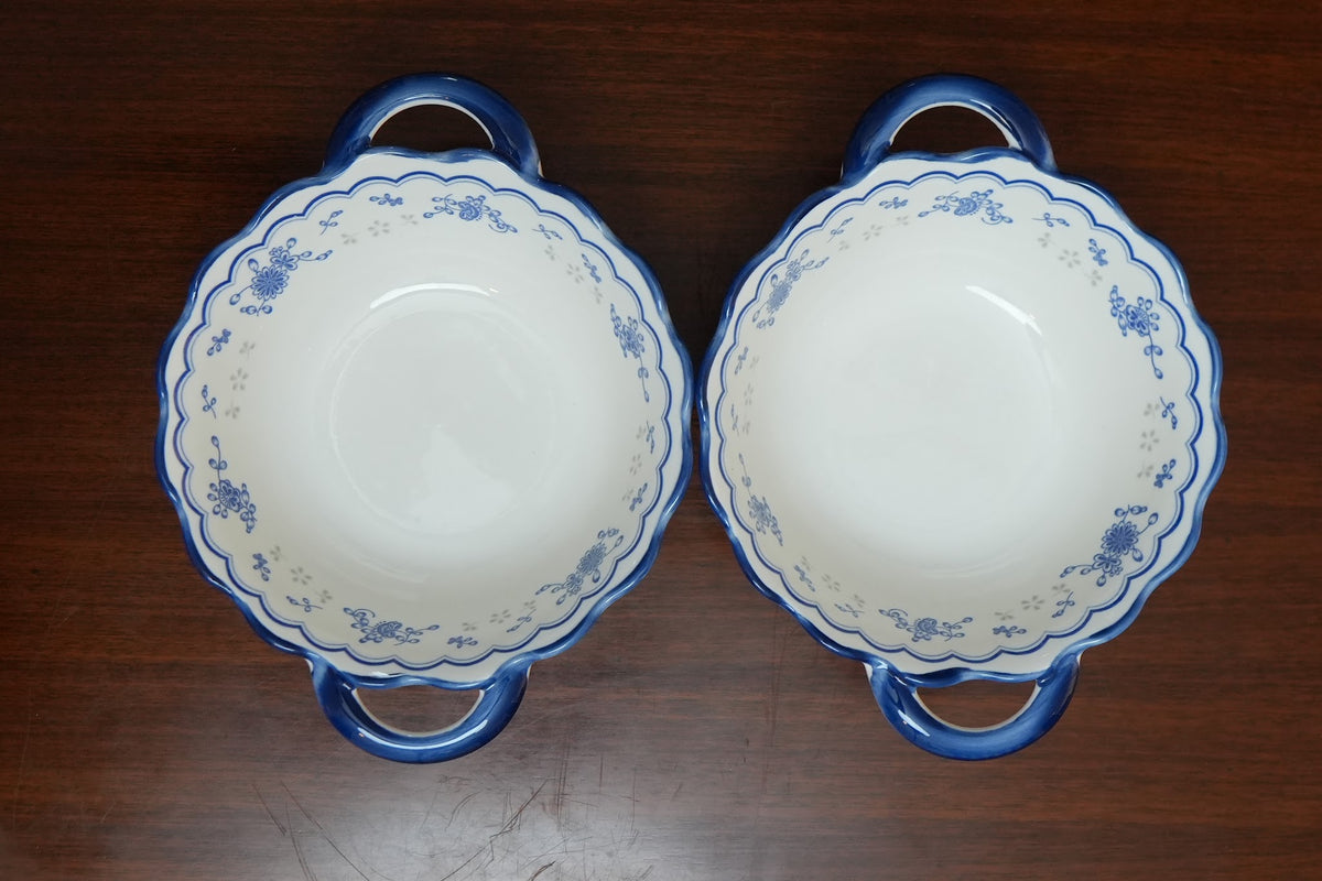 Blue Sprig Ceramic Serving Bowl with Handles Set of 2