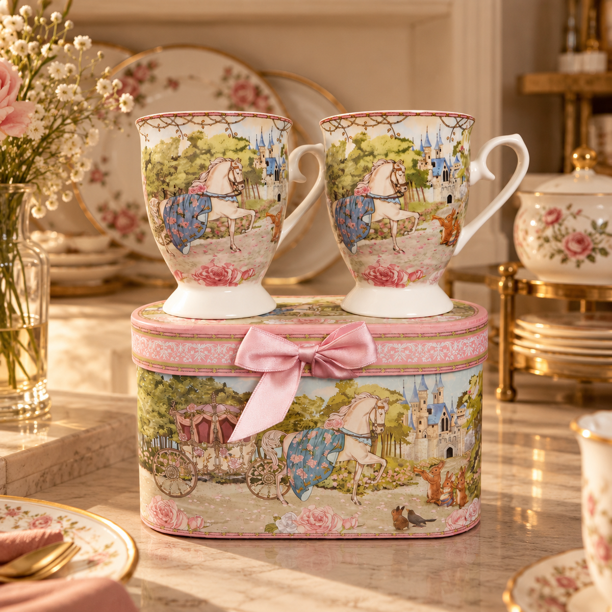 Enchanted Castle Ceramic Mug Set of 2 with Oval Gift Box