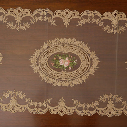 Gold Rose Medallion Sheer Lace Table Runner (Long)