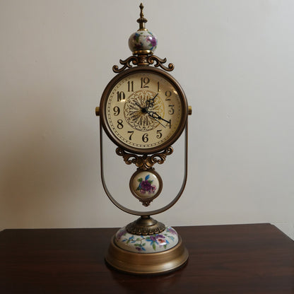 Violet Blossom Porcelain & Brass Pendulum Table Clock
