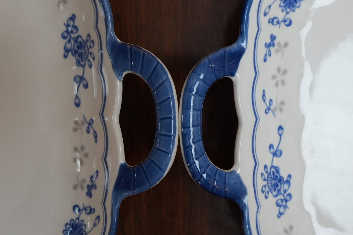 Blue Sprig Ceramic Square Platter with Handles Set of 2