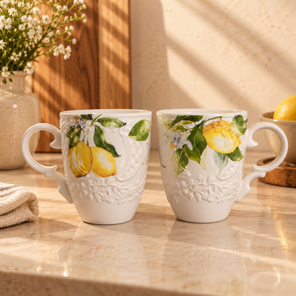 Lemon Blossom Embossed Ceramic Mug (Set of 2)
