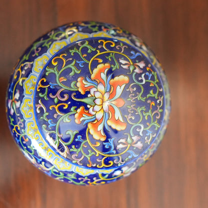 Cobalt Blue Enamel Lotus Ceramic Lidded Jar