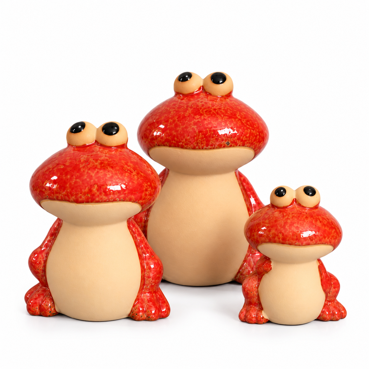 Red & Cream Frog Family Ceramic Figurine (Set of 3)