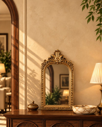 Antique Gold Baroque Arched Wall Mirror