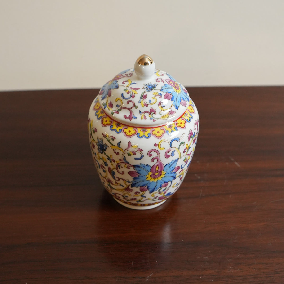 Multicolour Paisley Floral Ceramic Lidded Jar with Gold Knob