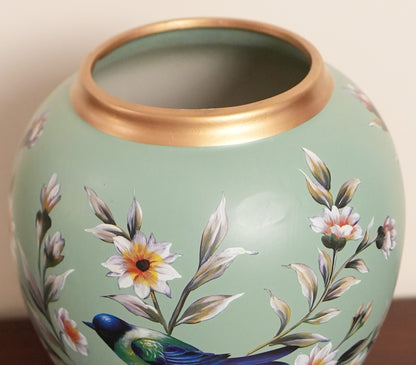 Sage Green Bird & Blossom Baluster Ceramic Vase
