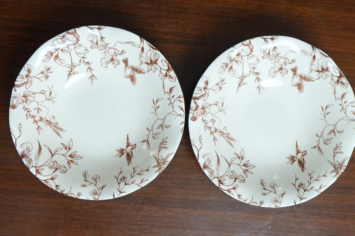 Cinnamon Songbird Ceramic Round Serving Platter Set of 2
