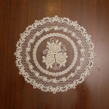 Ivory Rose Bouquet Sheer Lace Round Table Mat (Set of 2)