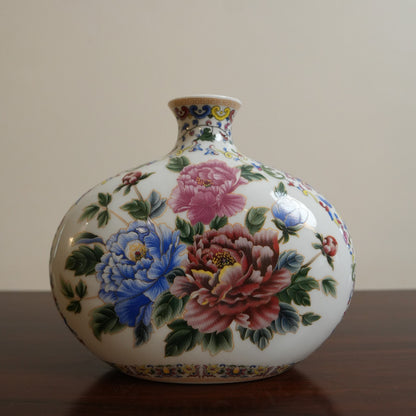 Peony Bouquet Ceramic Round Vase