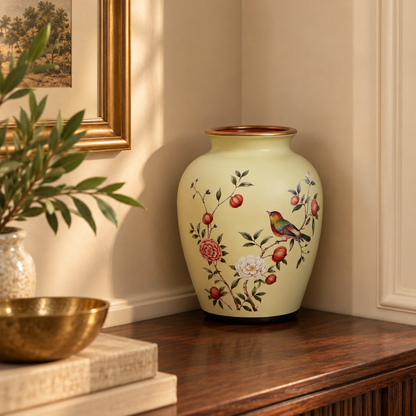 Cream Pomegranate & Bird Rounded Ceramic Vase