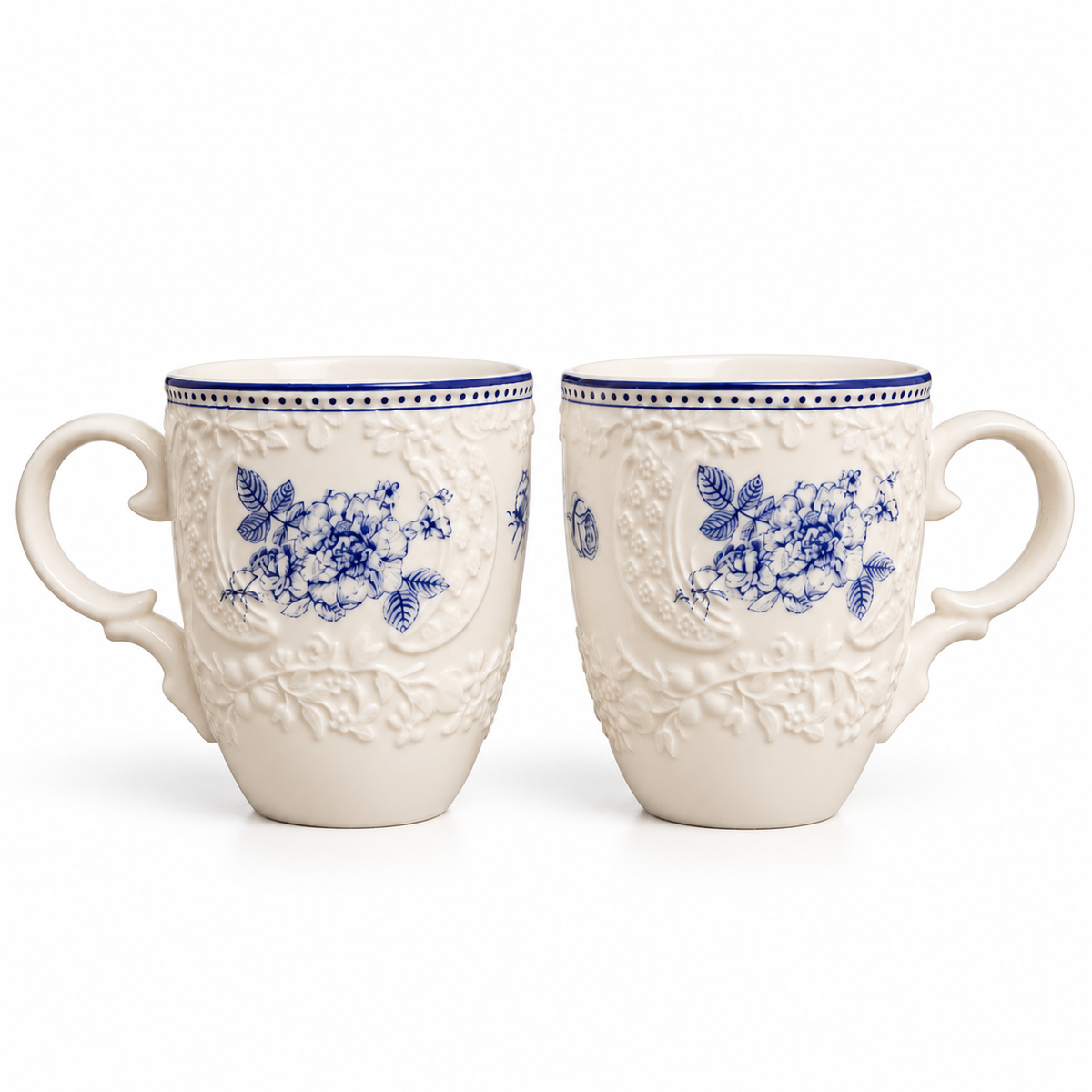 Delft Rose Embossed Ceramic Mug (Set of 2)