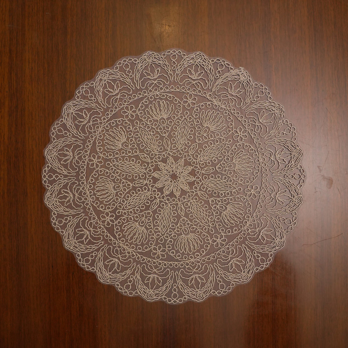 Taupe Star Medallion Crochet Lace Round Table Mat (Set of 2)