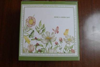 Coral Wildflower Ceramic Soup Bowl Set with Spoons and Gift Box