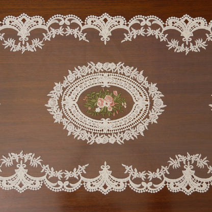 Ivory Rose Medallion Sheer Lace Table Runner (Long)