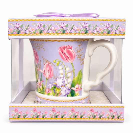Lilac Tulip Ceramic Mug with Clear Gift Box