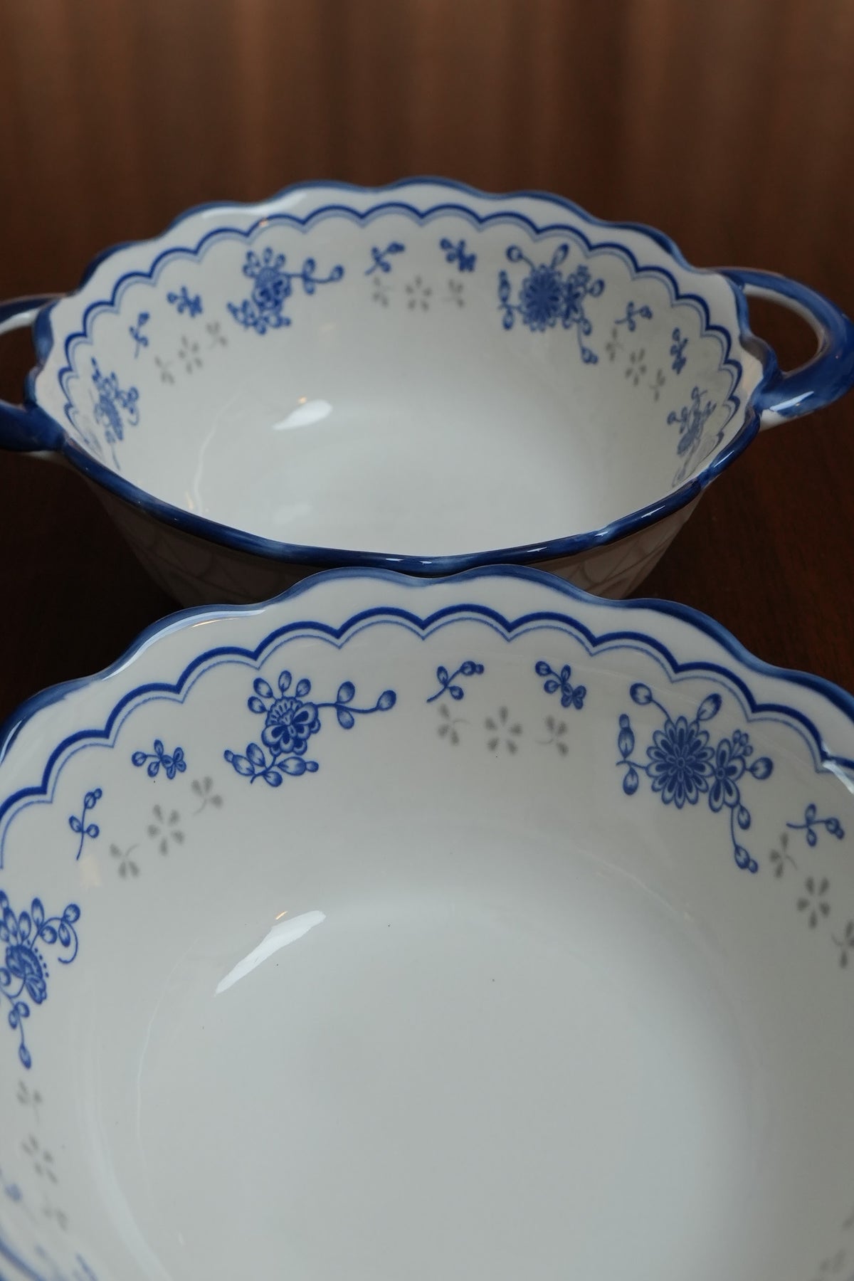 Blue Sprig Ceramic Serving Bowl with Handles Set of 2
