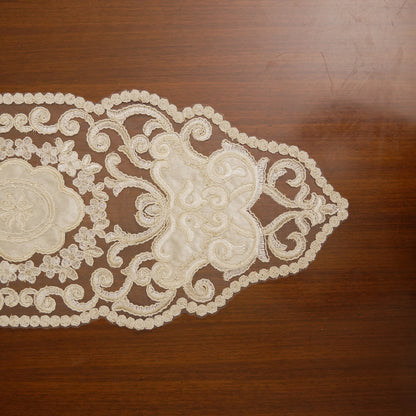 Ivory Satin Scroll Lace Table Runner (Small)
