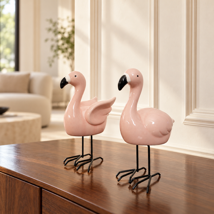 Pink Flamingo Ceramic Figurine (Set of 2)
