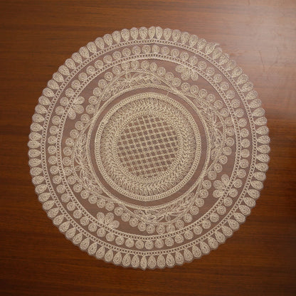 Beige Lattice Rose Ring Lace XL Round Table Mat (Single)