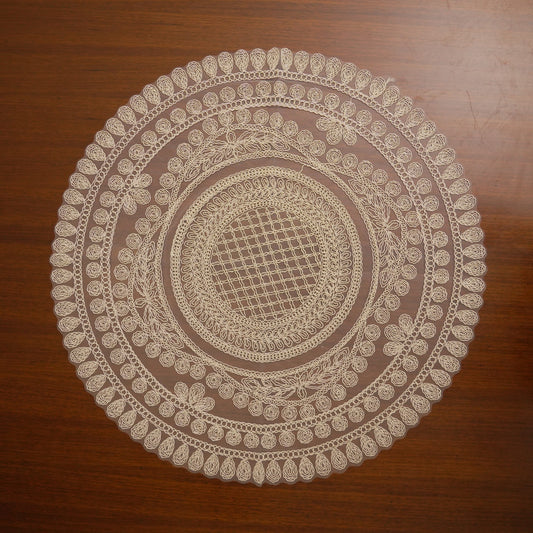 Beige Lattice Rose Ring Lace XL Round Table Mat (Single)
