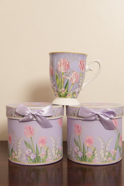 Lilac Tulip Ceramic Mug with Round Gift Box