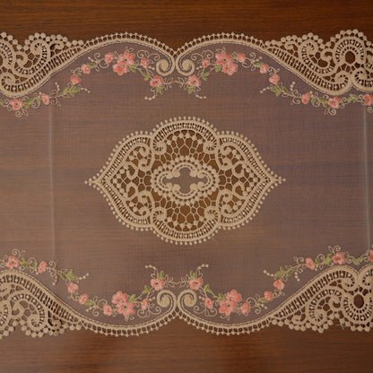 Gold Lace & Pink Floral Vine Sheer Table Runner (Long)