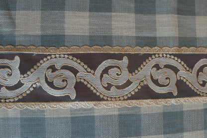 Blue Gingham Check Table Sheet with Scroll Lace Panel (6 Seater)