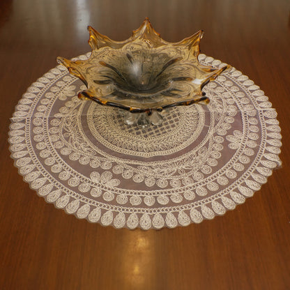 Beige Lattice Rose Ring Lace XL Round Table Mat (Single)