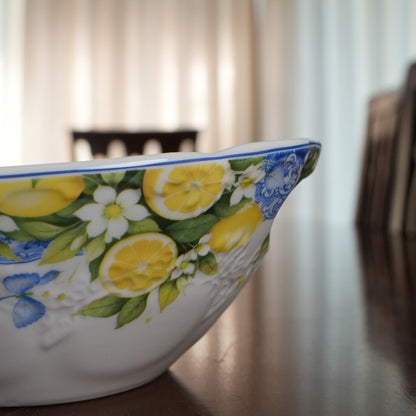 Sorrento Blue Lemon Ceramic Serving Bowl with Handles (Set of 2)