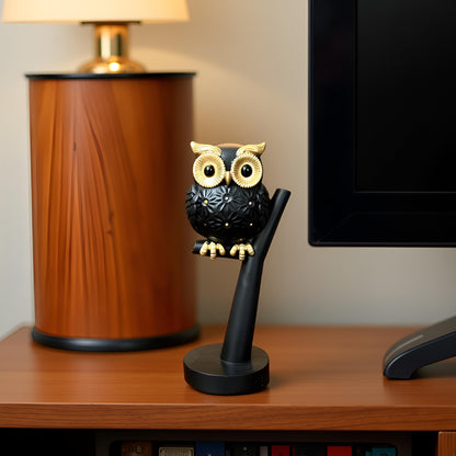 Black and Gold Owl Figurine - Small