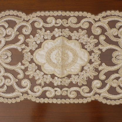 Ivory Satin Scroll Lace Table Runner (Long)