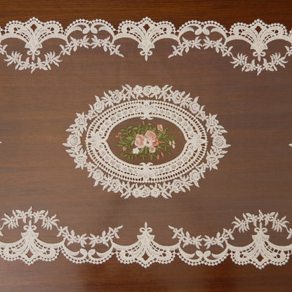 Ivory Rose Medallion Sheer Lace Table Runner (Long)