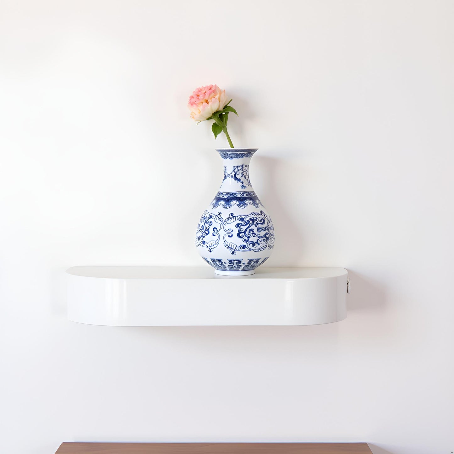Blue and White Ceramic Vase with Classic Floral Oriental Pattern