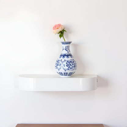 Blue and White Ceramic Vase with Classic Floral Oriental Pattern