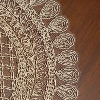 Beige Grid Petal Crochet Lace Round Table Mat (Set of 2)
