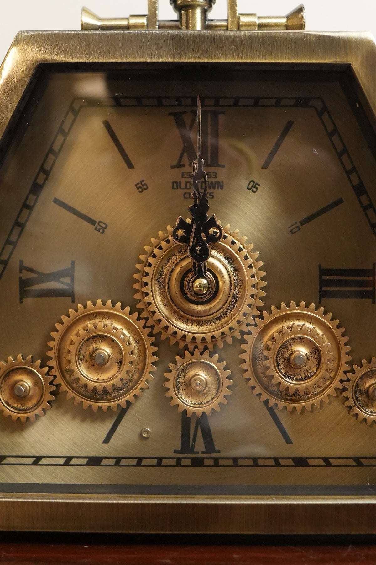 Antique Brass Pyramid Gear Table Clock