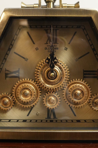 Antique Brass Pyramid Gear Table Clock