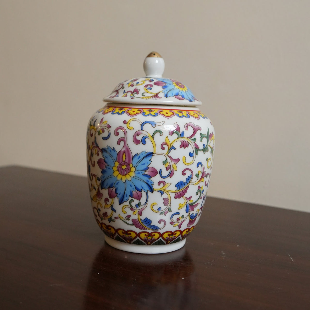 Multicolour Paisley Floral Ceramic Lidded Jar with Gold Knob