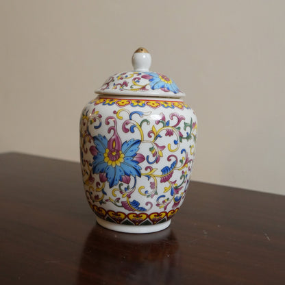 Multicolour Paisley Floral Ceramic Lidded Jar with Gold Knob