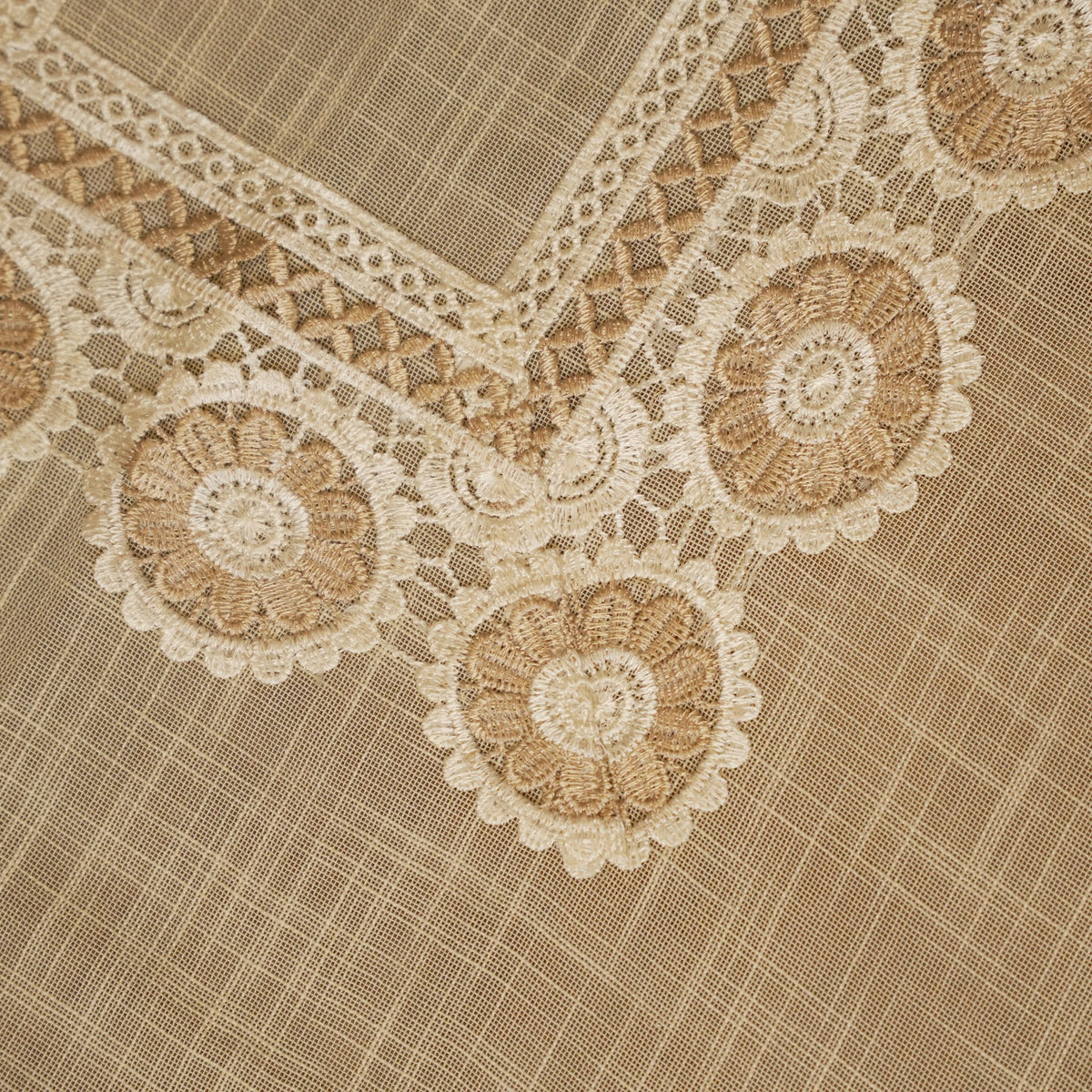 Beige Medallion Lace Border Table Sheet (10 Seater)