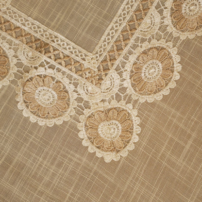 Beige Medallion Lace Border Table Sheet (10 Seater)